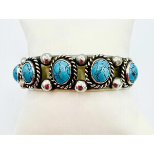 Vintage Fre Navajo Sterling Silver Five Kingdom Turquoise Row Cuff